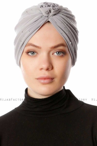Shereen - Lysegrå Crepe Chiffon Turban - Sehr-i Sal