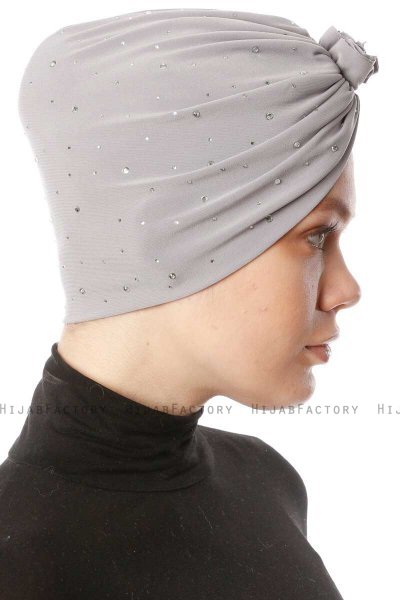 Shereen - Lysegrå Crepe Chiffon Turban - Sehr-i Sal