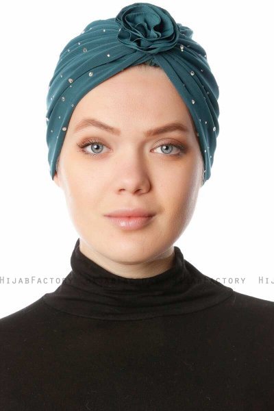 Shereen - Mørkegrøn Crepe Chiffon Turban - Sehr-i Sal