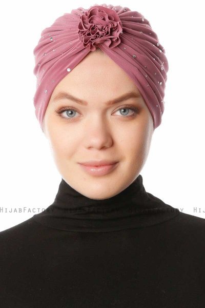 Shereen - Mørkrosa Crepe Chiffon Turban - Sehr-i Sal