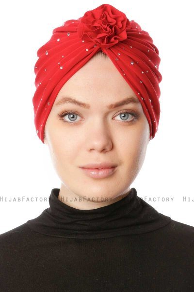 Shereen - Rød Crepe Chiffon Turban - Sehr-i Sal
