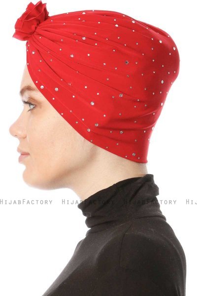 Shereen - Rød Crepe Chiffon Turban - Sehr-i Sal