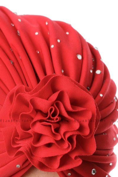 Shereen - Rød Crepe Chiffon Turban - Sehr-i Sal