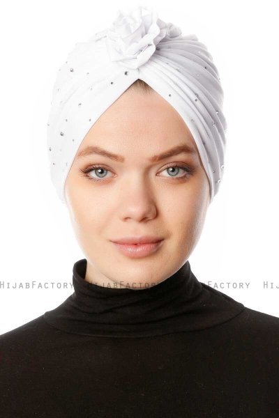 Shereen - Hvid Crepe Chiffon Turban - Sehr-i Sal