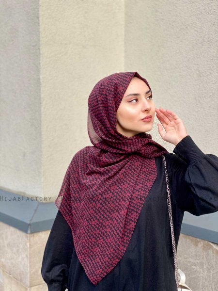Shilan - Bordeaux Mønstred Crepe Hijab - Mirach