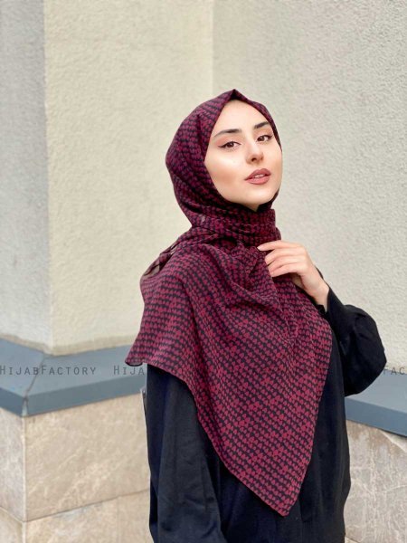 Shilan - Bordeaux Mønstred Crepe Hijab - Mirach