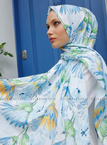 Yumna - Blå Blad Mønstrede Hijab