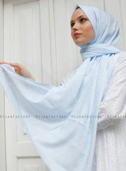 Yumna - Lyseblå Mønstrede Hijab