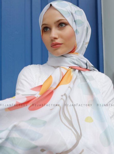 Yumna - Hvid Mønstrede Hijab