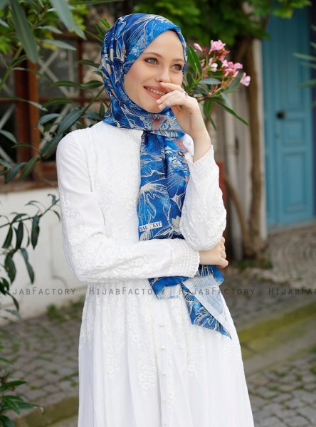 Yumna - Marine Blå Mønstrede Hijab