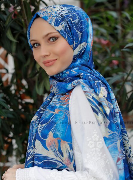 Yumna - Marine Blå Mønstrede Hijab