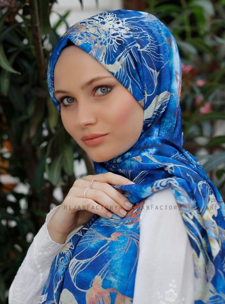 Yumna - Marine Blå Mønstrede Hijab