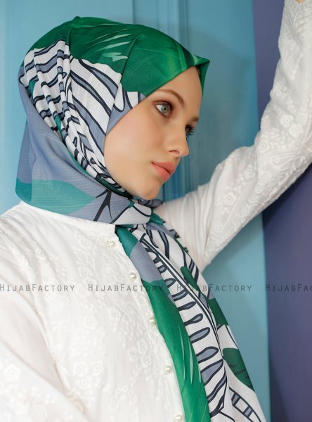 Yumna - Mørkegrøn Mønstrede Hijab