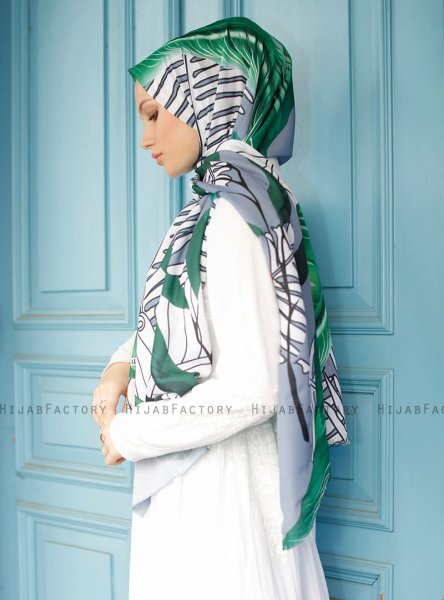 Yumna - Mørkegrøn Mønstrede Hijab