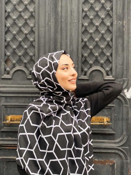 Sora - Sort Mønstred Bomuld Hijab - Mirach