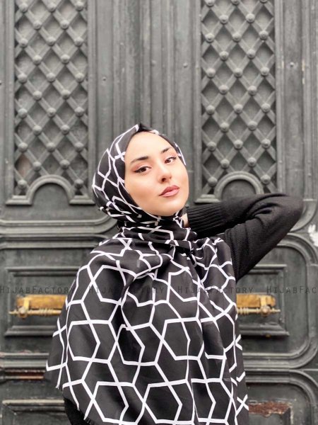 Sora - Sort Mønstred Bomuld Hijab - Mirach