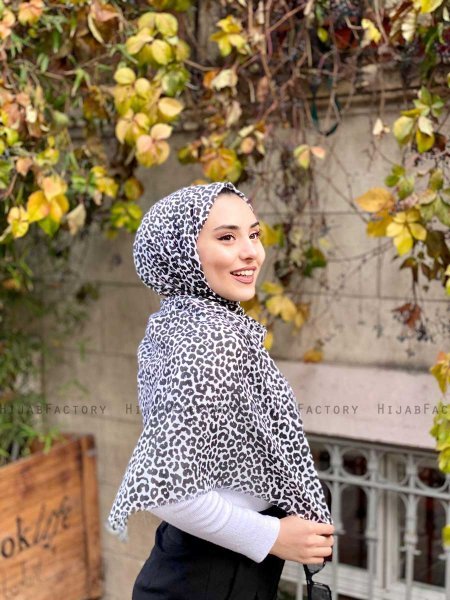 Suha - Sort & Hvid Leopard Mønstred Bomuld Hijab