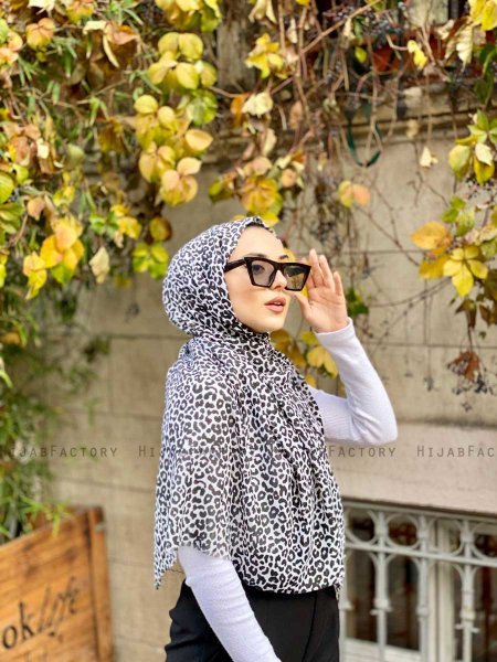 Suha - Sort & Hvid Leopard Mønstred Bomuld Hijab