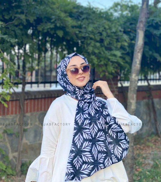 Tanaz - Sort Mønstred Bomuld Hijab