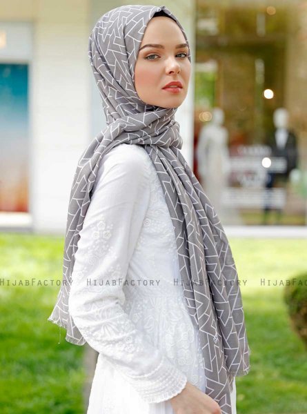 Tharaa - Mørkegrå Mønstrede Hijab - Sal Evi