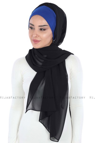 Vera - Blå & Sort Praktisk Chiffon Hijab