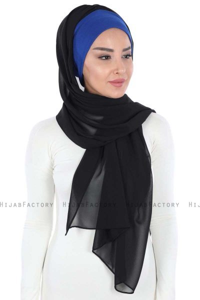 Vera - Blå & Sort Praktisk Chiffon Hijab