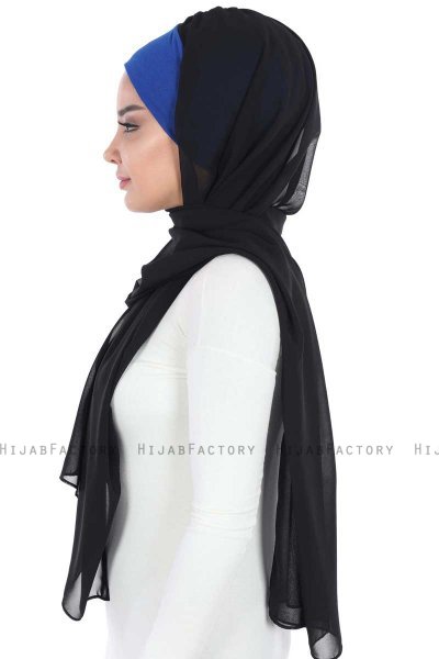 Vera - Blå & Sort Praktisk Chiffon Hijab