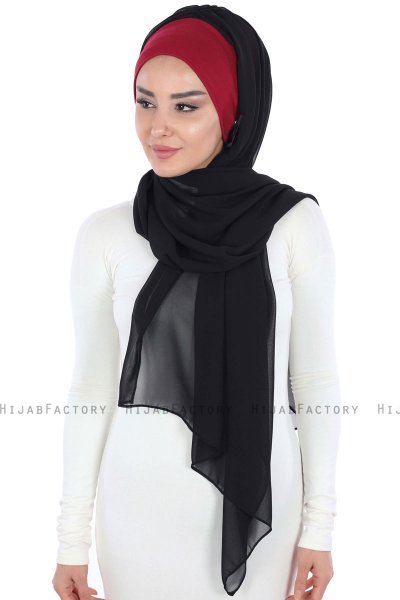 Vera - Bordeaux & Sort Praktisk Chiffon Hijab