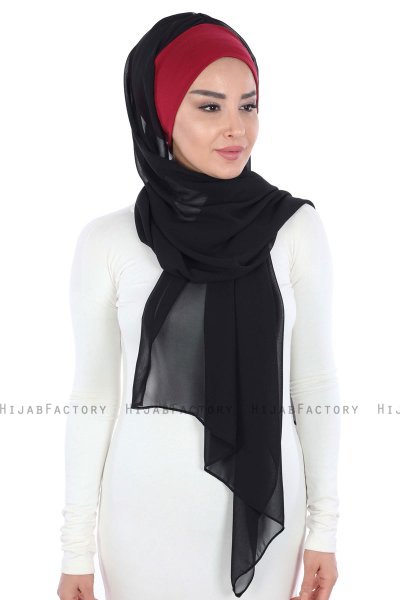 Vera - Bordeaux & Sort Praktisk Chiffon Hijab