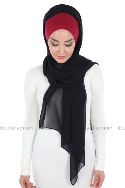 Vera - Bordeaux & Sort Praktisk Chiffon Hijab