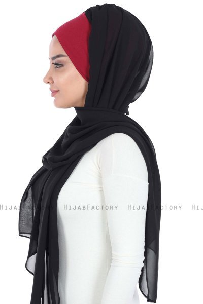 Vera - Bordeaux & Sort Praktisk Chiffon Hijab