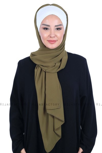 Vera - Creme & Khaki Praktisk Chiffon Hijab
