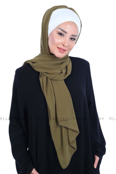 Vera - Creme & Khaki Praktisk Chiffon Hijab
