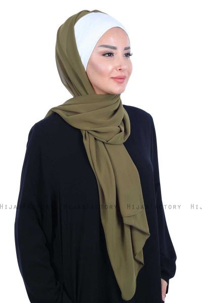 Vera - Creme & Khaki Praktisk Chiffon Hijab
