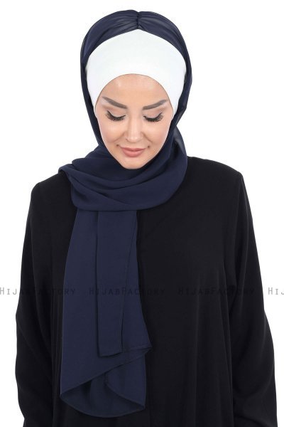 Vera - Creme & Marine Blå Praktisk Chiffon Hijab