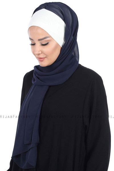 Vera - Creme & Marine Blå Praktisk Chiffon Hijab