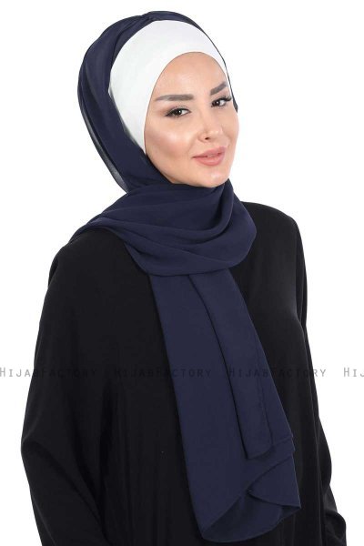 Vera - Creme & Marine Blå Praktisk Chiffon Hijab