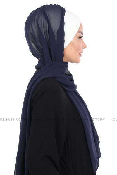 Vera - Creme & Marine Blå Praktisk Chiffon Hijab