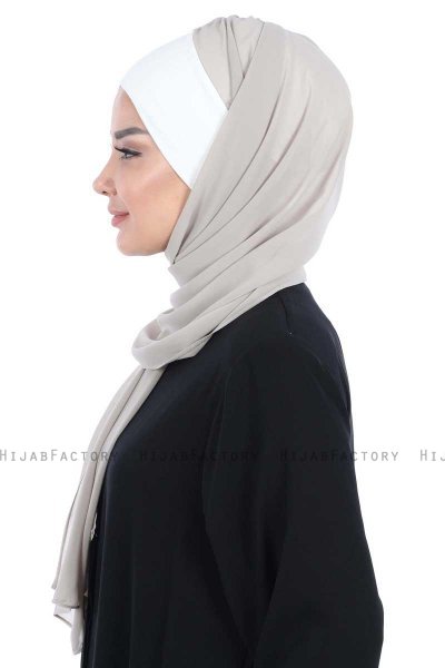 Vera - Creme & Taupe Praktisk Chiffon Hijab