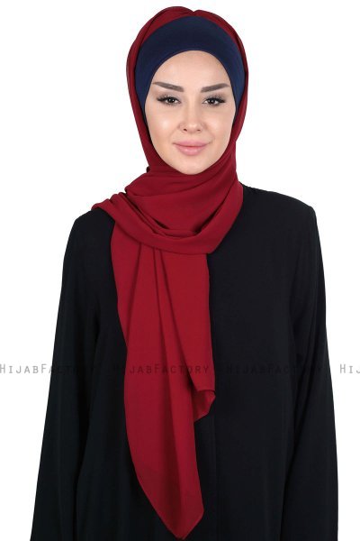 Vera - Marine Blå & Bordeaux Praktisk Chiffon Hijab