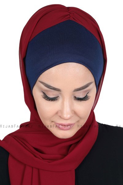 Vera - Marine Blå & Bordeaux Praktisk Chiffon Hijab