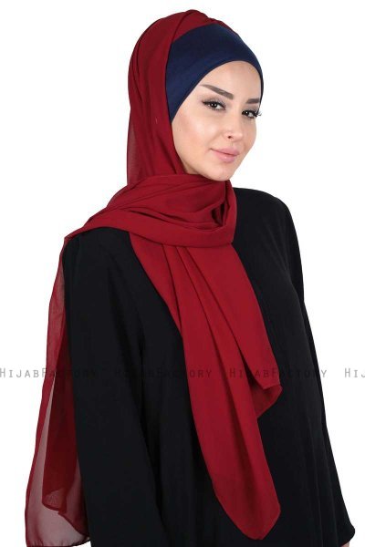 Vera - Marine Blå & Bordeaux Praktisk Chiffon Hijab
