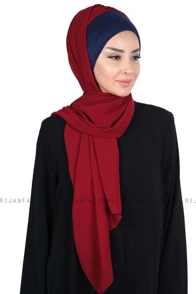 Vera - Marine Blå & Bordeaux Praktisk Chiffon Hijab