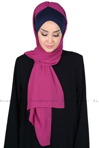 Vera - Marine Blå & Fuchsia Praktisk Chiffon Hijab