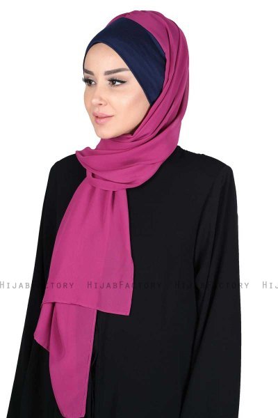 Vera - Marine Blå & Fuchsia Praktisk Chiffon Hijab