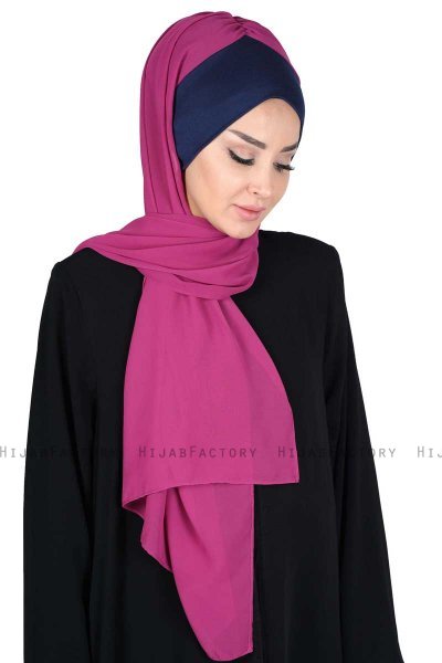 Vera - Marine Blå & Fuchsia Praktisk Chiffon Hijab