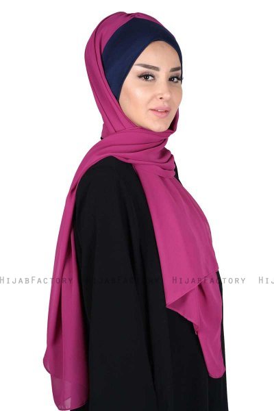 Vera - Marine Blå & Fuchsia Praktisk Chiffon Hijab