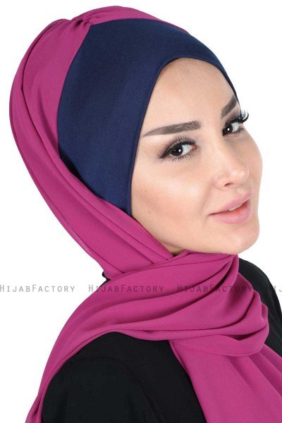 Vera - Marine Blå & Fuchsia Praktisk Chiffon Hijab