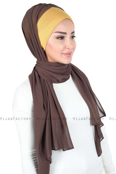 Vera - Sennepsgul & Brun Praktisk Chiffon Hijab