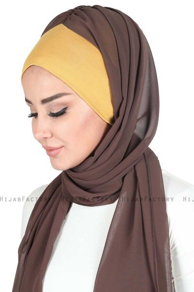 Vera - Sennepsgul & Brun Praktisk Chiffon Hijab